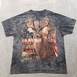 The Mountain Tie Dye Deer Buck Doe American Flag Patriotic T-Shirt Size 2XL